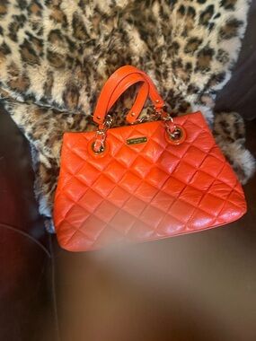 Quilted Orange Tote Handbag - Designer Plaque KATE SPADE!!!